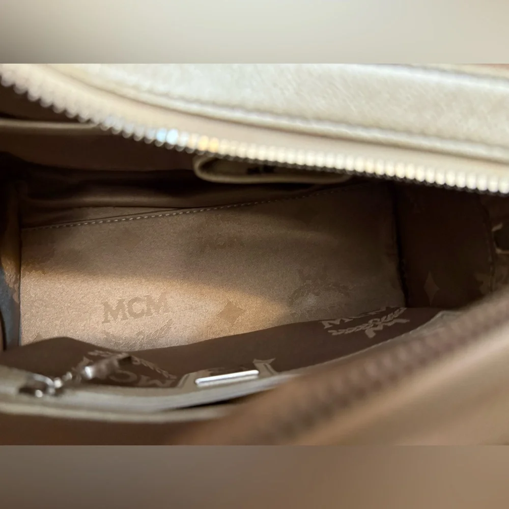 MCM Cream Satchel Bag with detachable tassel